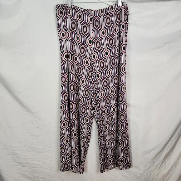 NEW DIRECTIONS Size XL Purple Geometric Elastic Waist Pull On Palazzo Pants EUC - Picture 2 of 7